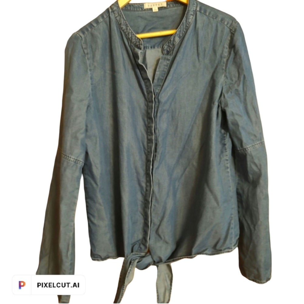 Women's collarless top.